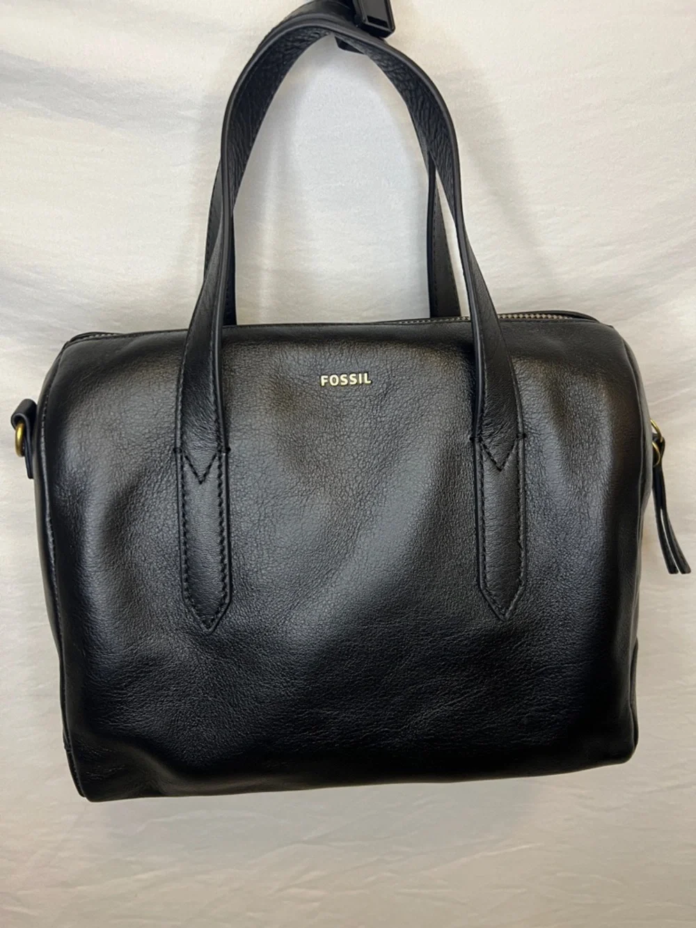 Fossil Black Leather Zip-Top Tote - Picture 1 of 10